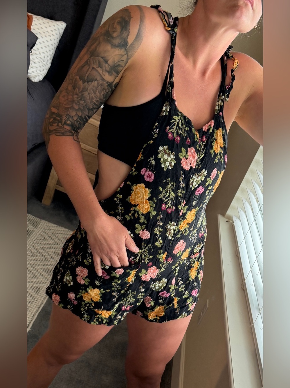 Beach Bunny Casablanca Sunny Floral Romper Coverup Black Multicolor